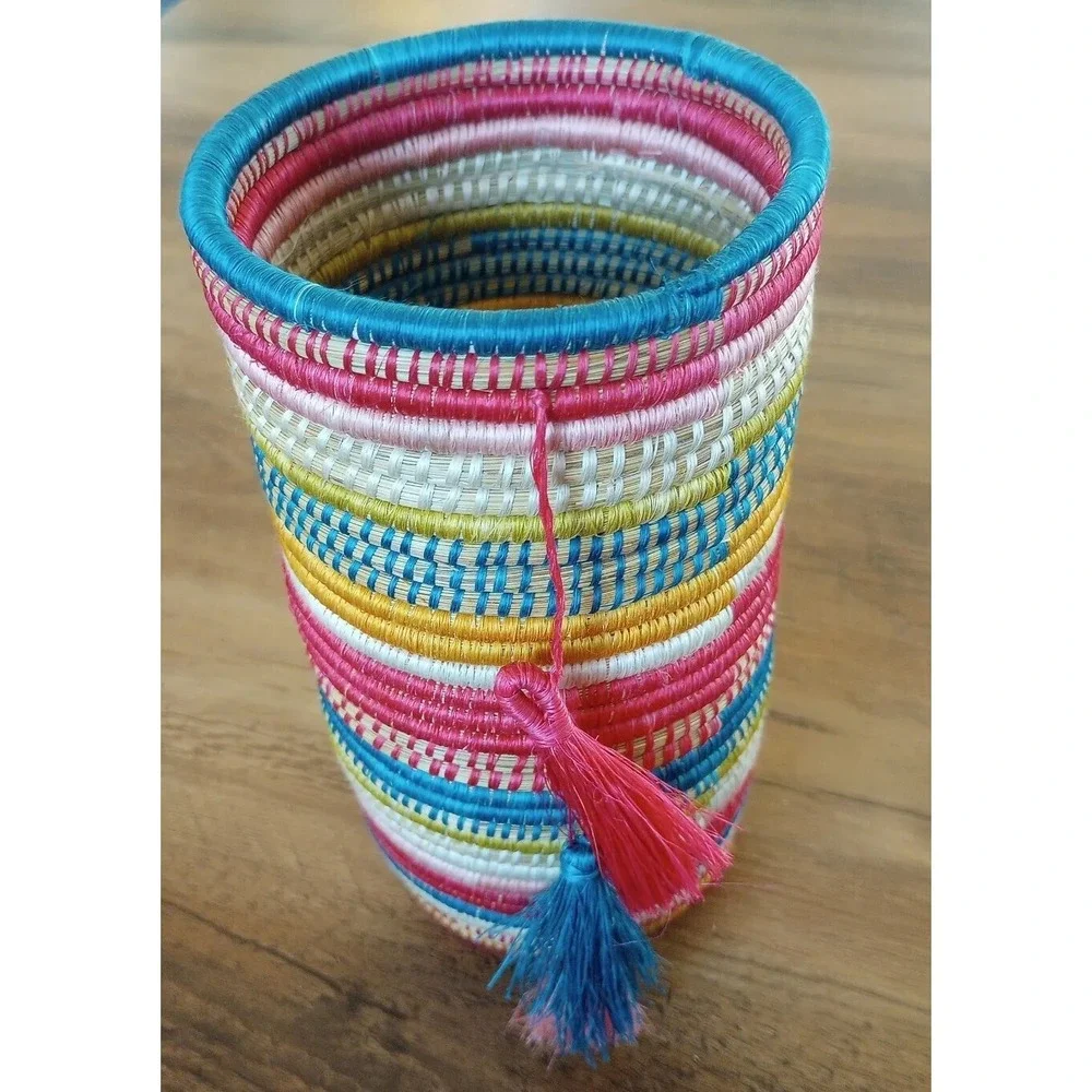 Handcrafted Sisal Coil Wine/Champagne Holder W/Tassels Made In Rwanda